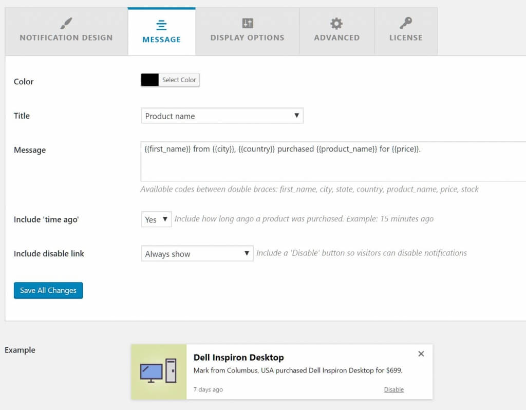 Woobought messaging settings