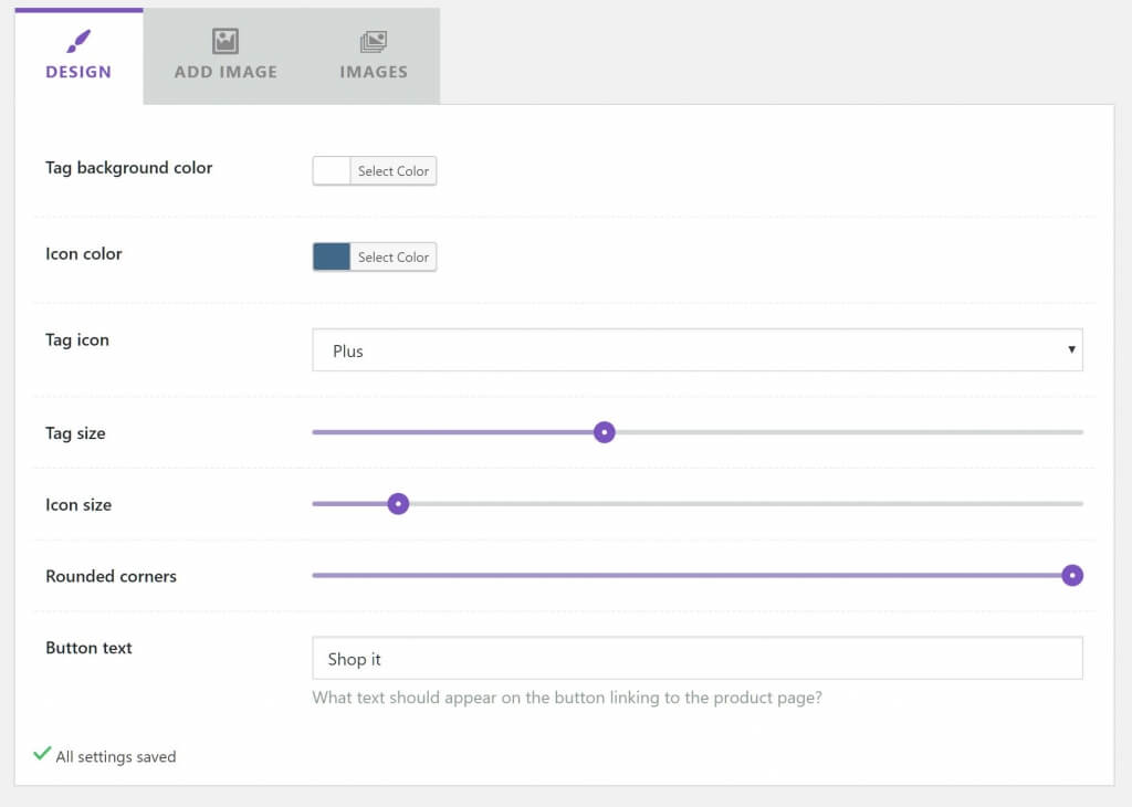 Shoppable Images for WordPress settings screen.