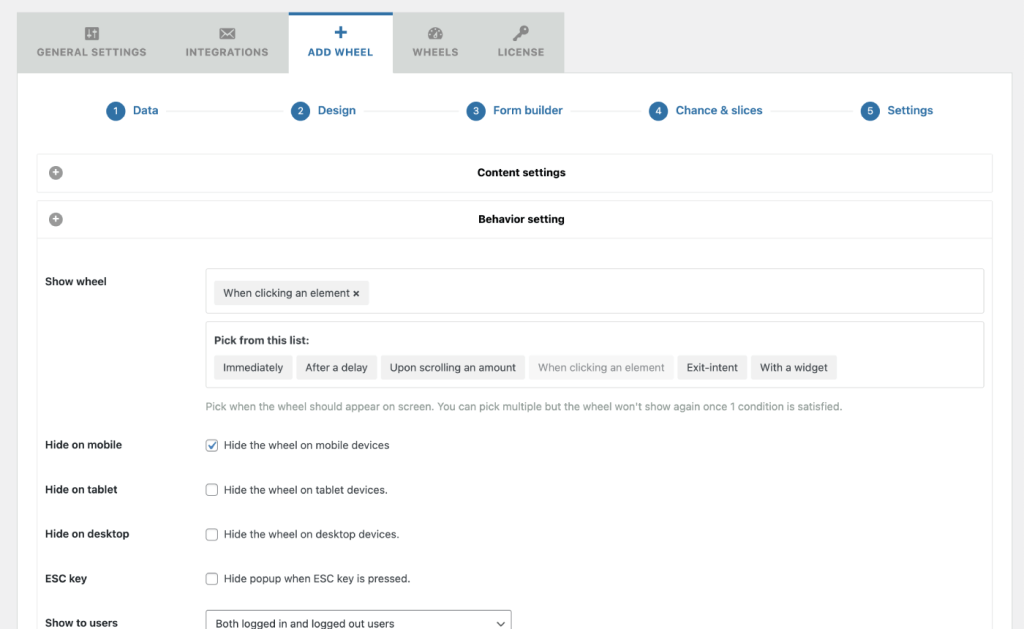 Admin settings of WP Optin Wheel
