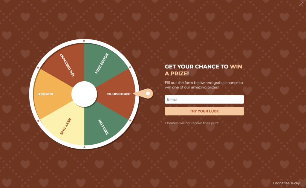 Example of a fullscreen wheel of fortune in WP Optin Wheel