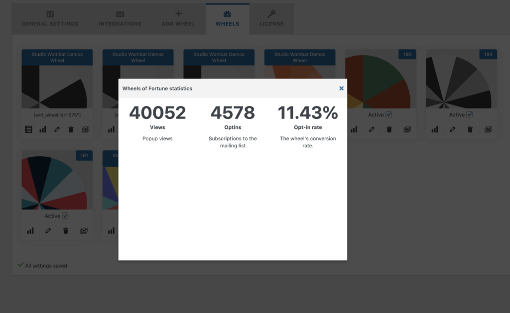 Statistics in WP Optin Wheel