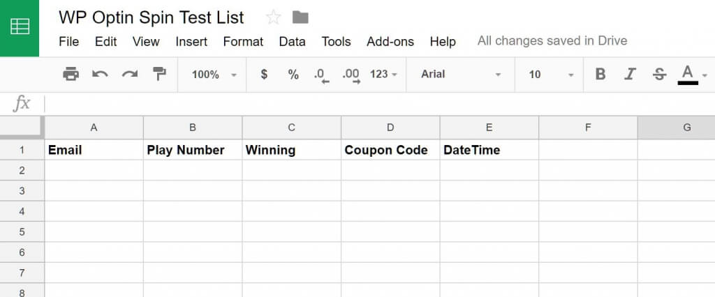 Google Sheets example with headers