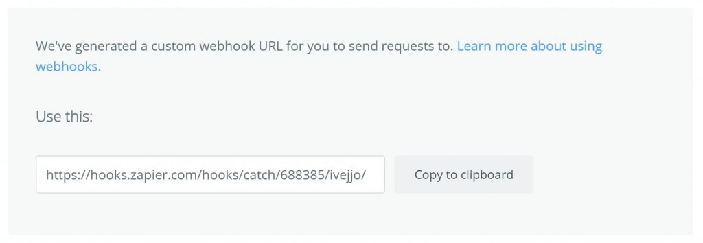 The webhook URL from Zapier