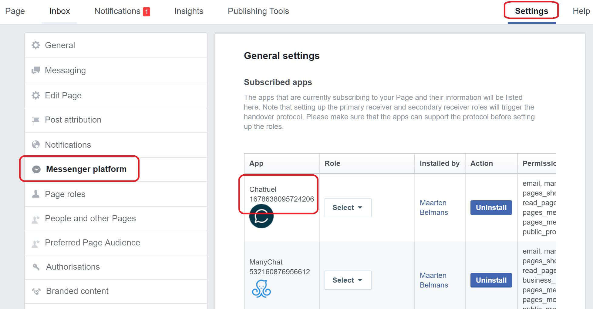 Find the ChatFuel app ID in Facebook