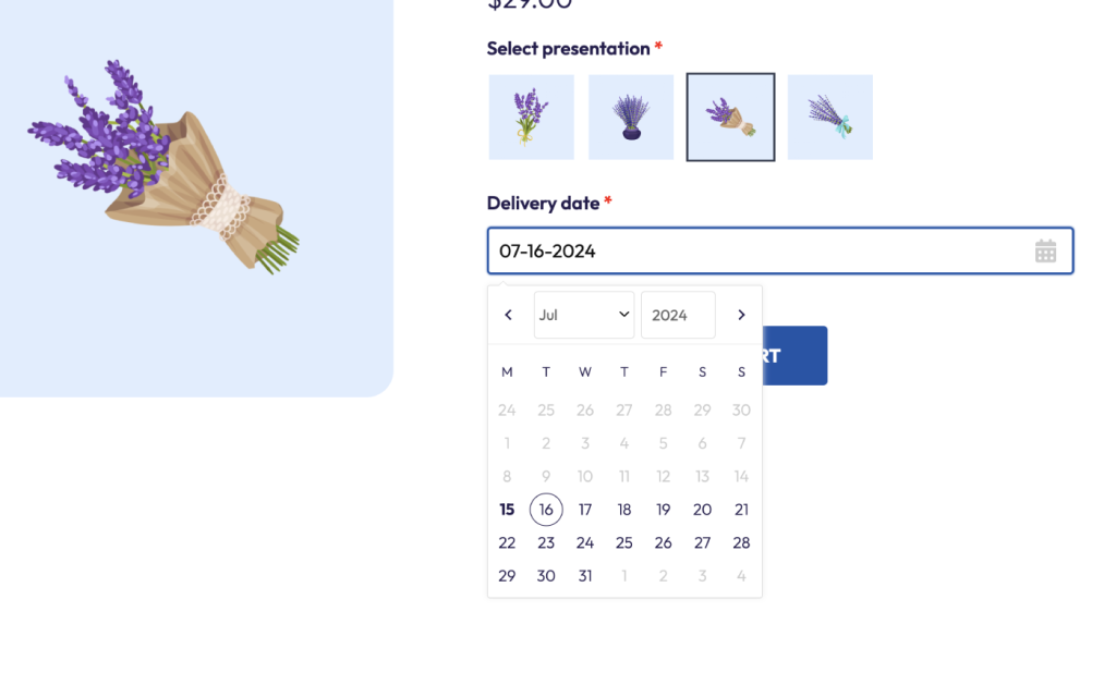 Example of a date (calendar) field with APF