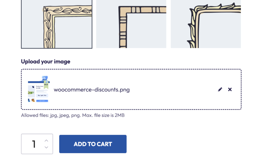 Example of a file upload field on a WooCommerce Product