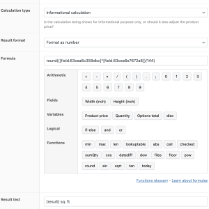 WooCommerce price calculator formula field