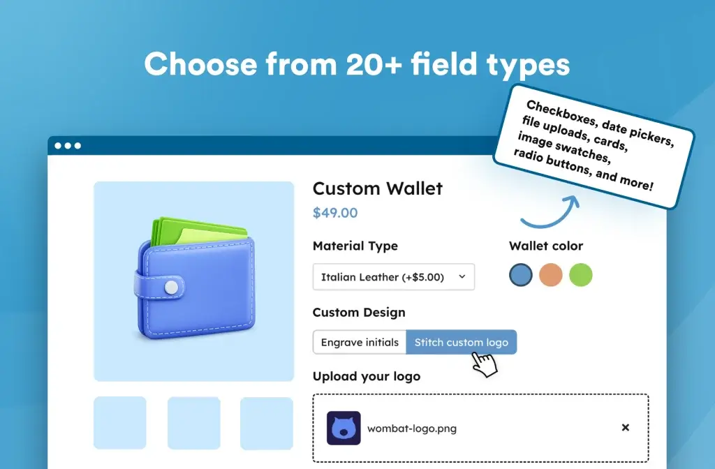 APF allows to extra add-on fields such as radio buttons, checkboxes, dropdowns, file uploads, ...