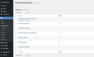 Field Groups screen in APF