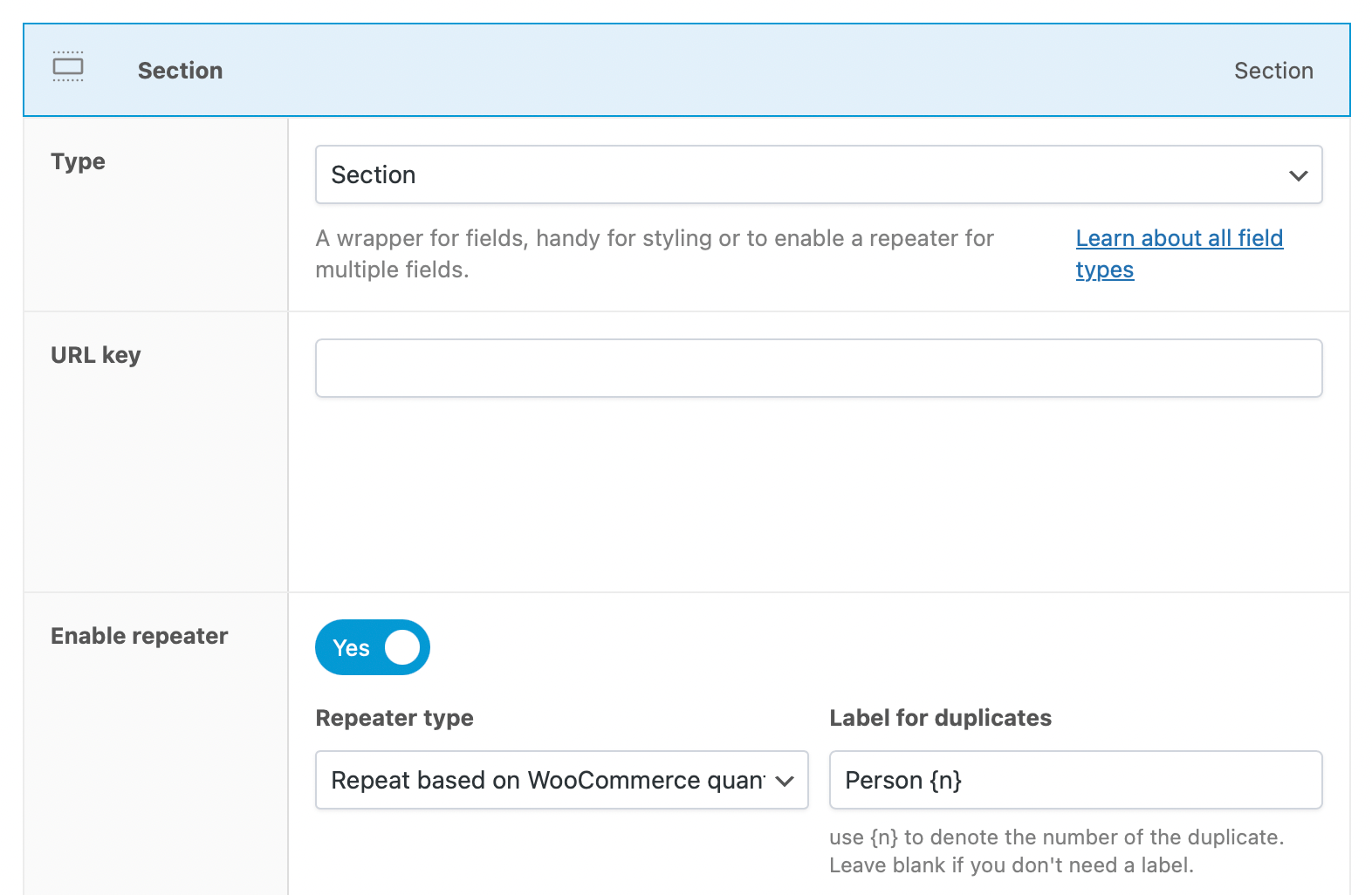 APF repeater section configuration