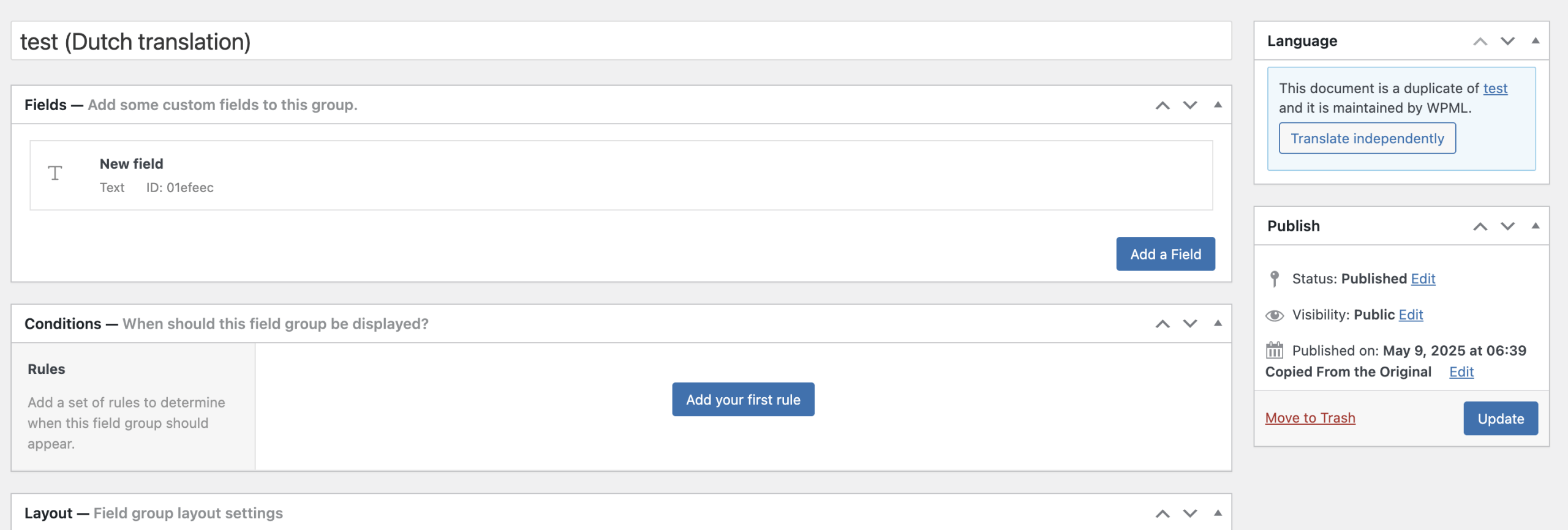 Field group translation in WPML