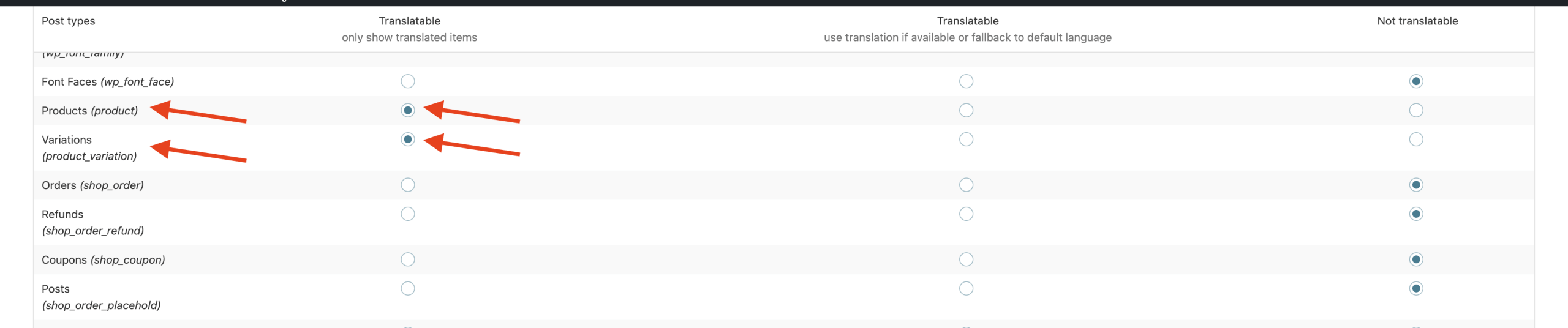 WPML set products and variations as translatable