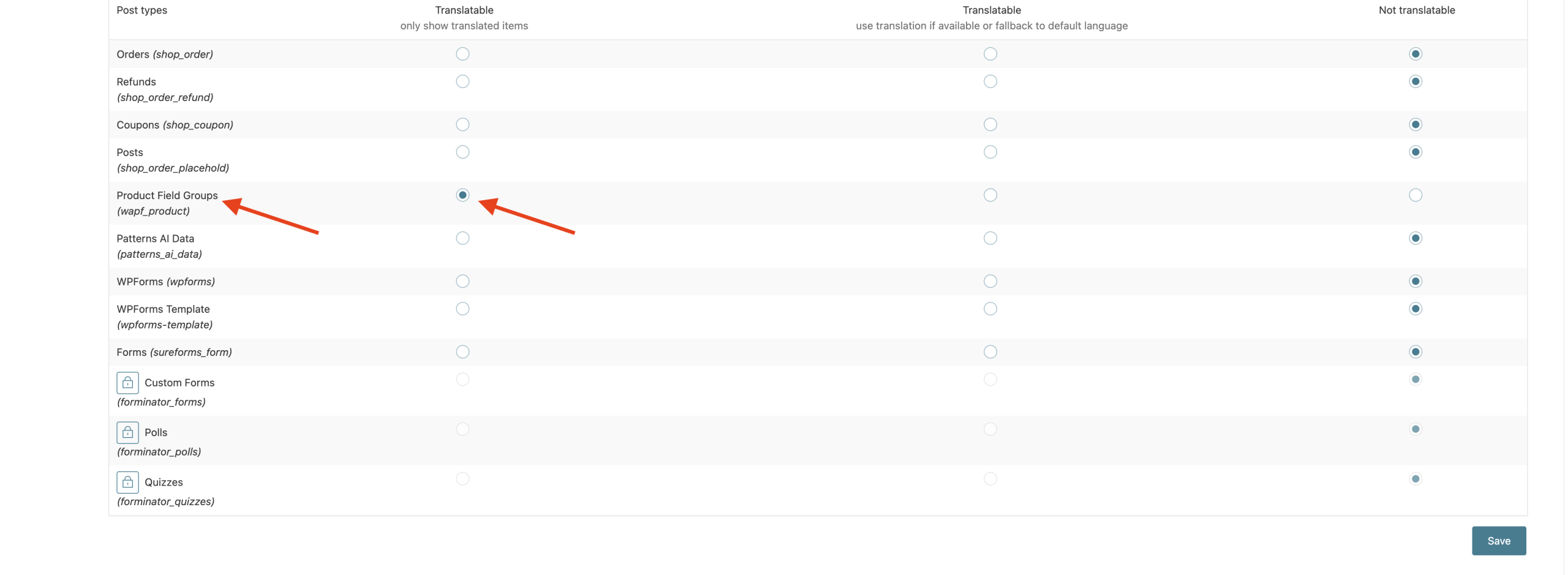 WPML Post Types translation settings