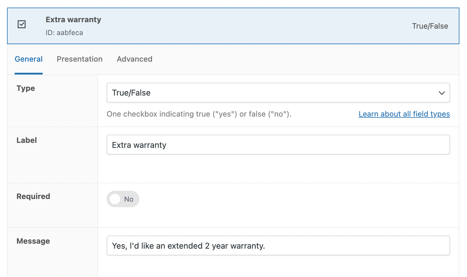 WooCommerce backend settings for a checkbox field
