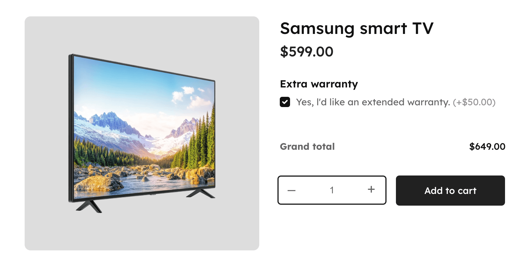 Example of a selected checkbox on the WooCommerce product page and it increases the final product price