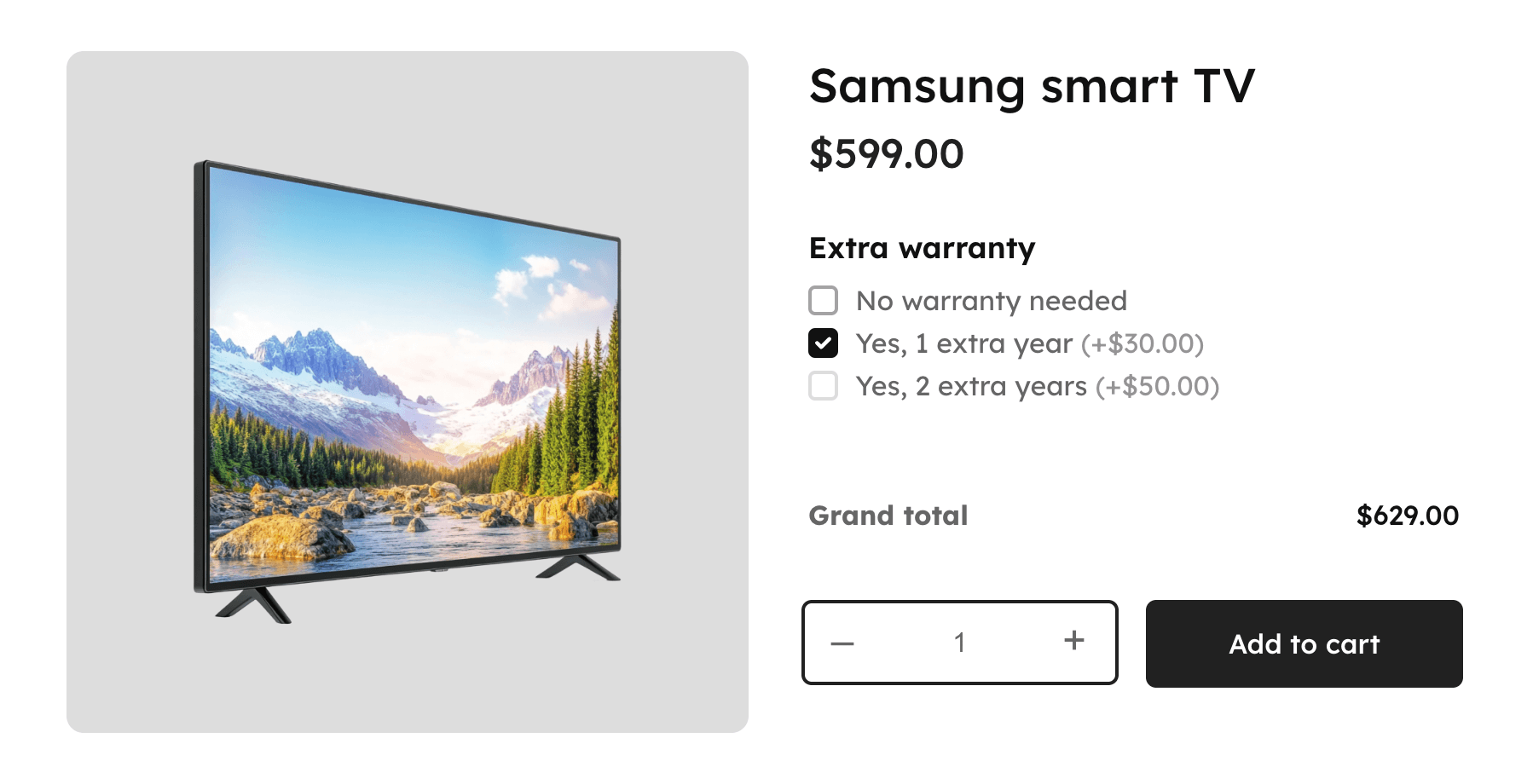 An example of multiple checkboxes displaying on a WooCommerce product page