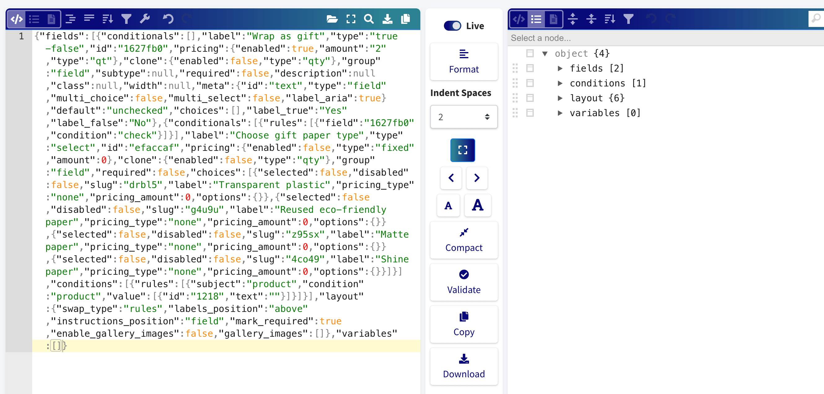 Easily edit exported JSON code online