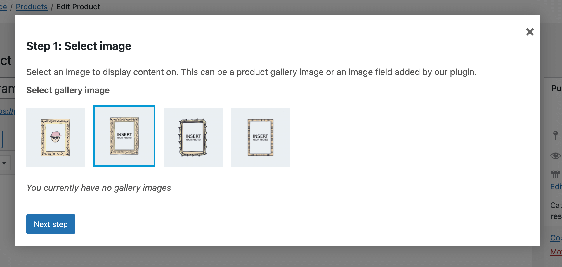 Step 1 of the Live Content Preview configuration in WooCommerce.