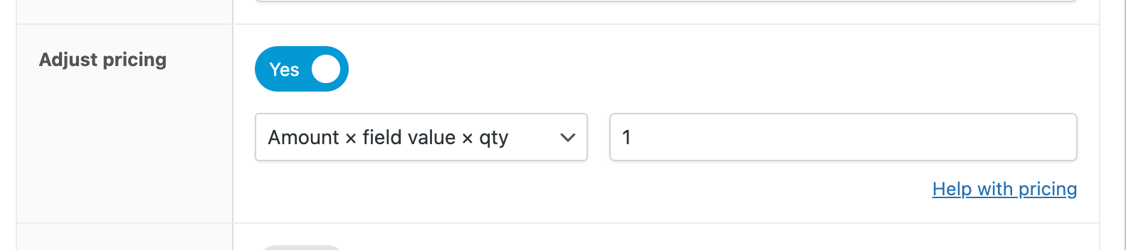 Pricing settings for a custom donations field