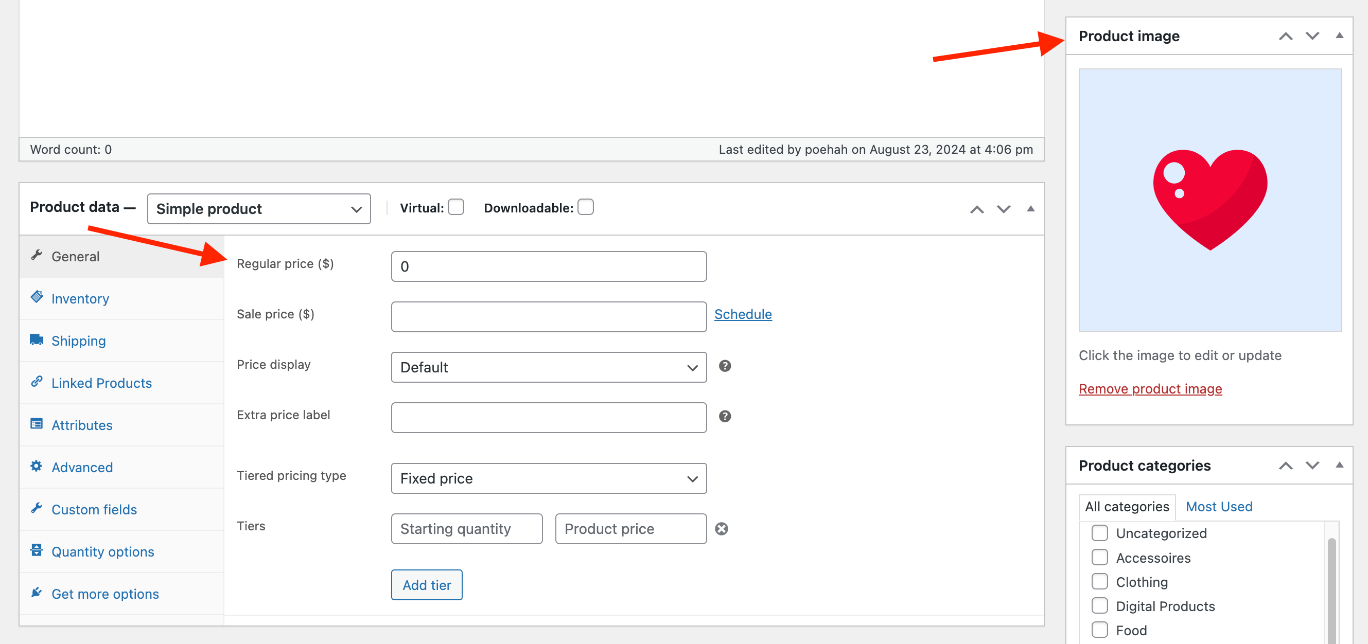 Backend settings of a donations product in WooCommerce