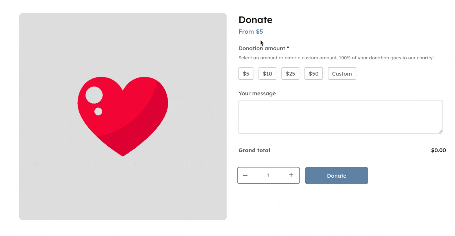 Demo of a donation product in WooCommerce