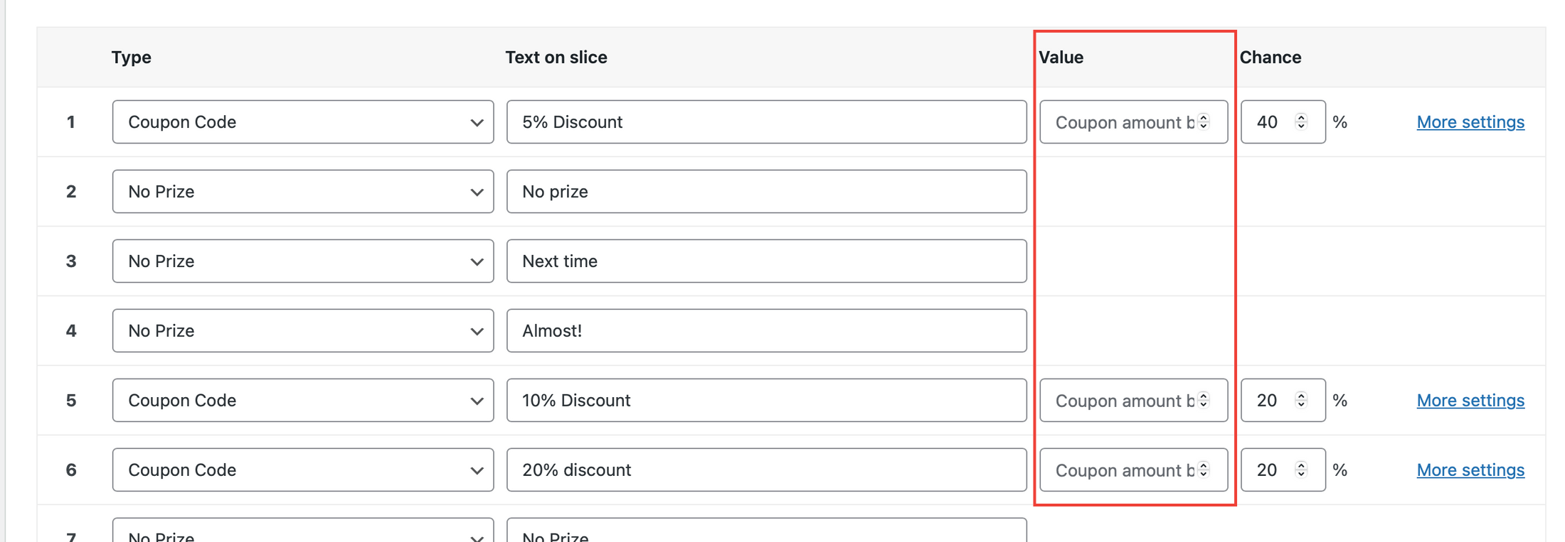 Empty values in the WP Optin Wheel slice settings