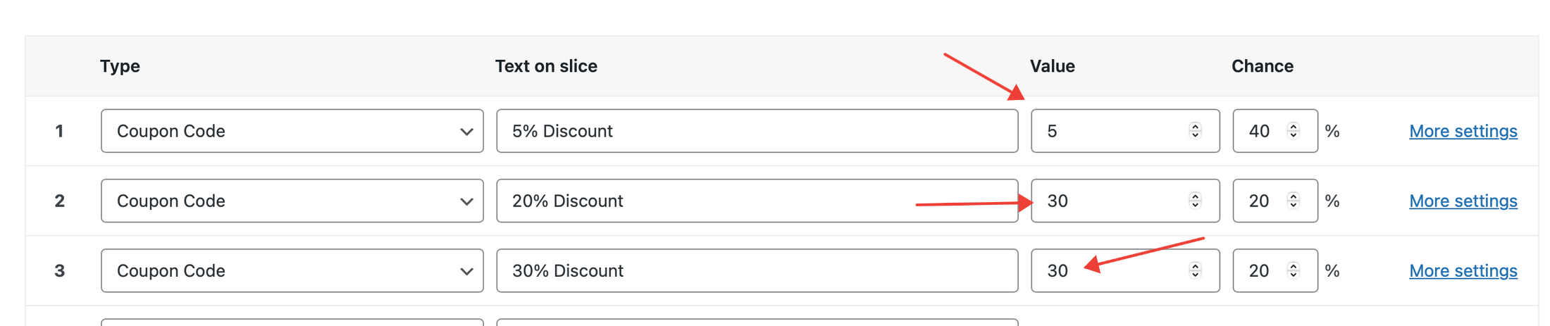 Slice settings in WP Optin Wheel
