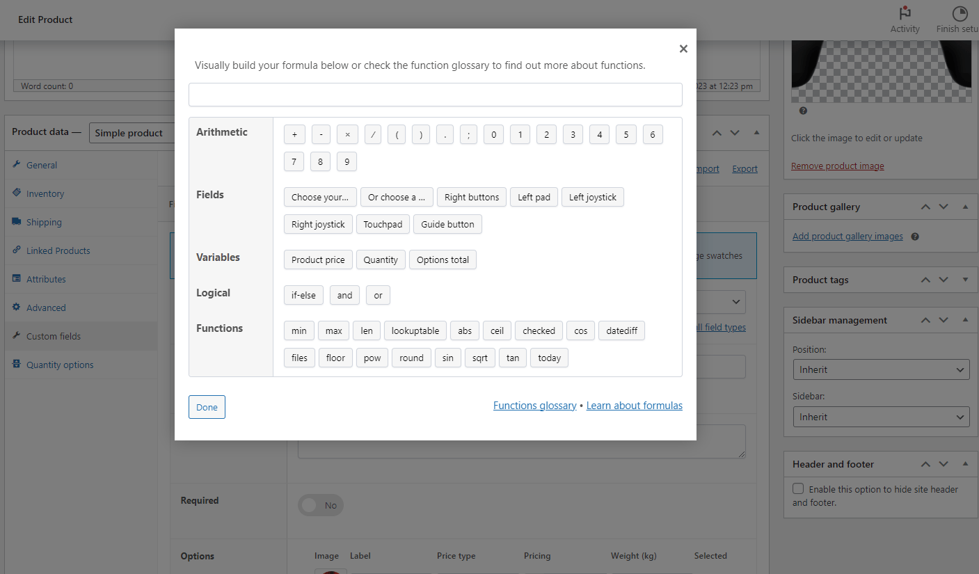 APF's formula builder