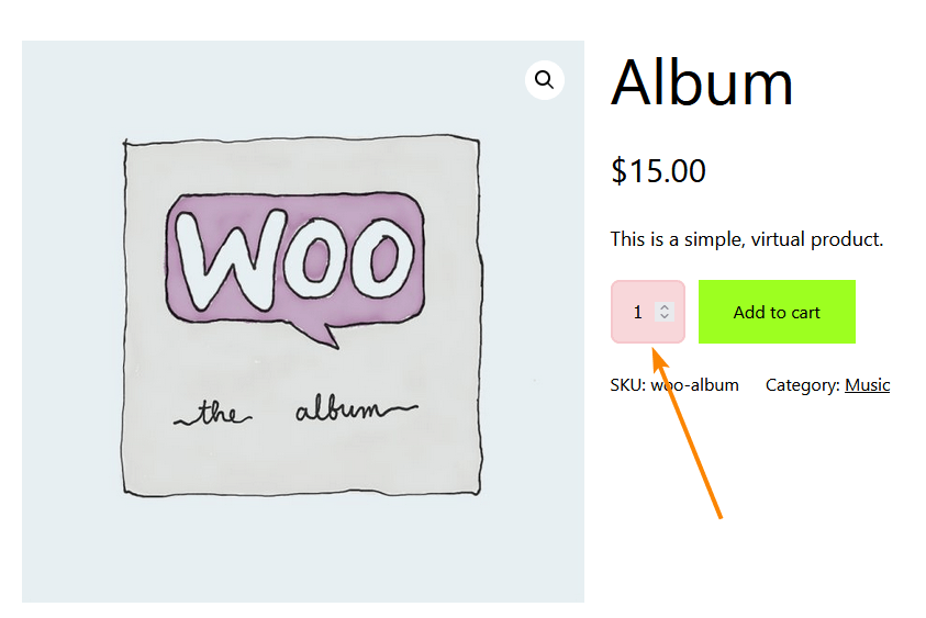 A CSS-styled WooCommerce quantity input area