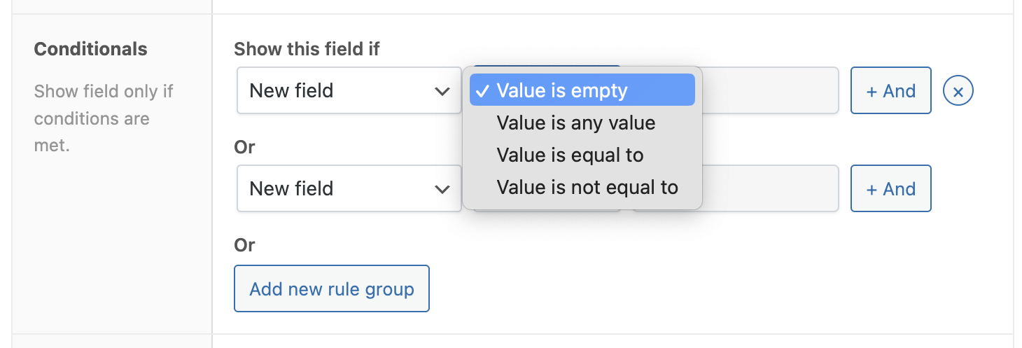 Adding a conditional rule to a product field