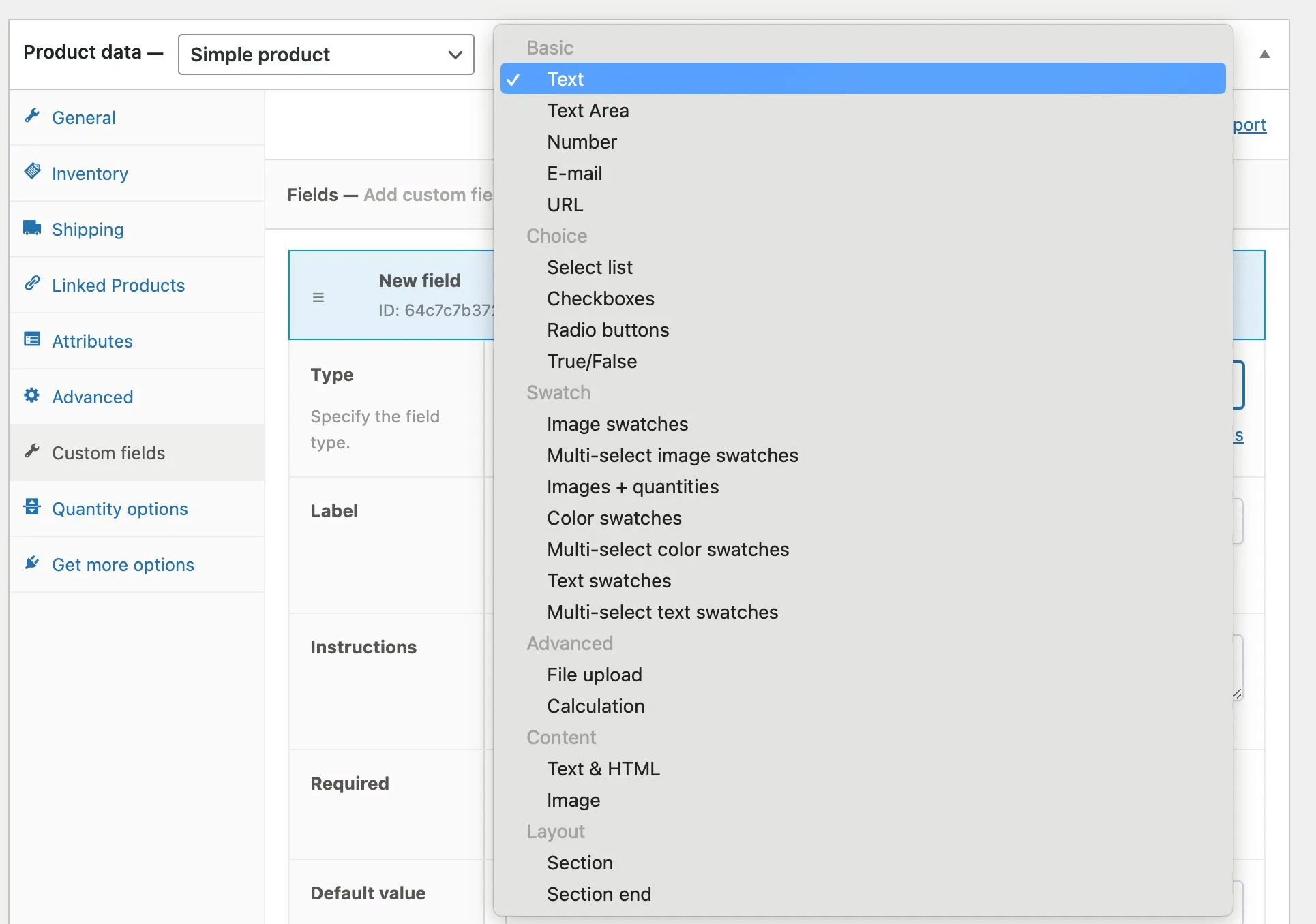 Select text custom field