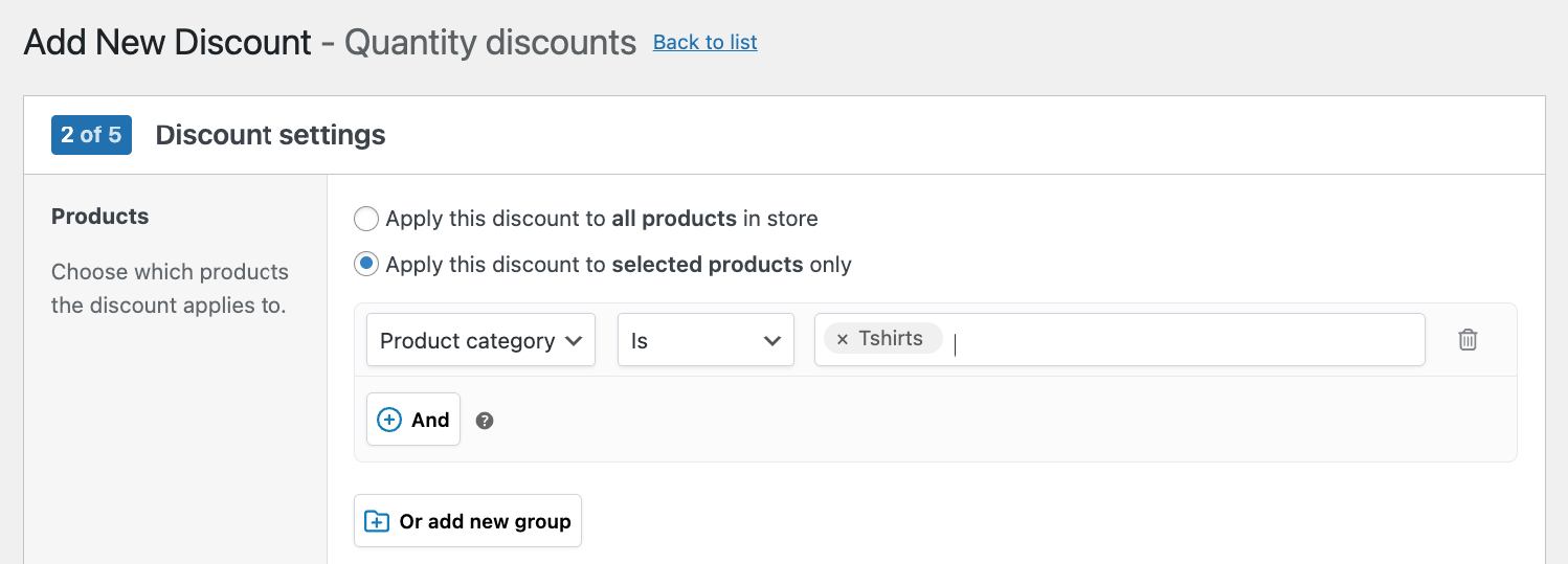 Apply quantity discount to the t-shirts category