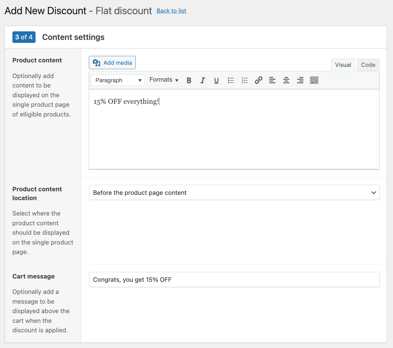 Adding special discount message on the product page and cart