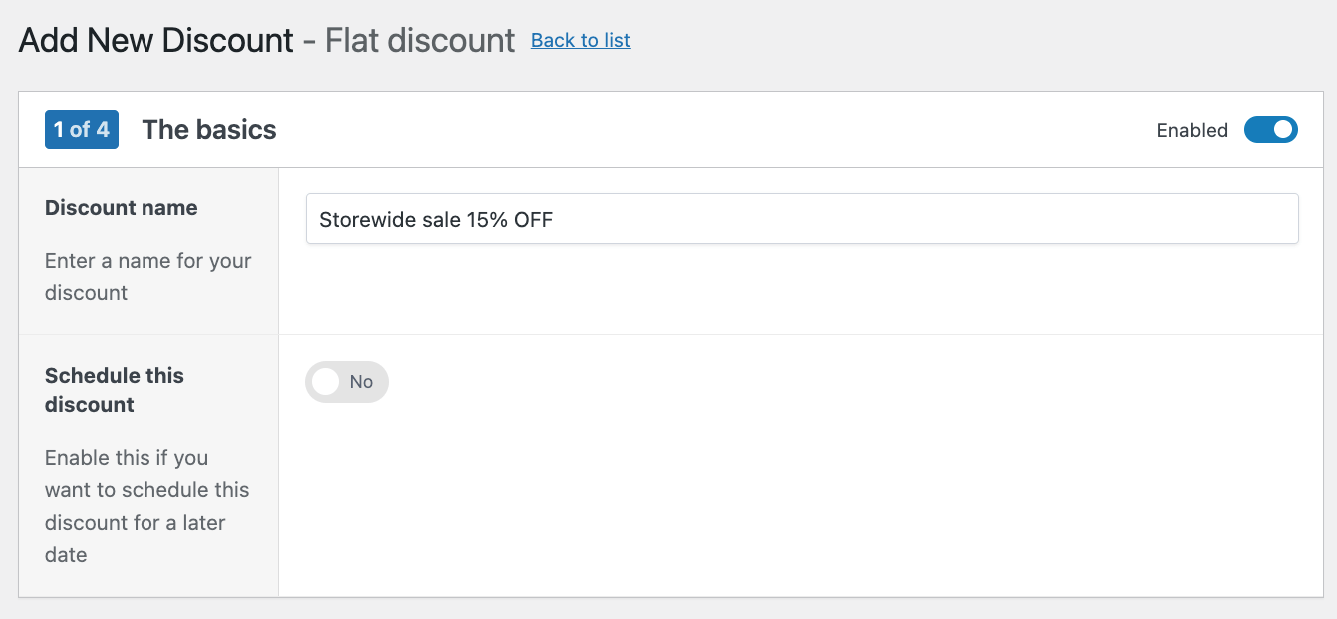 Naming and scheduling a flat discount in WooCommerce