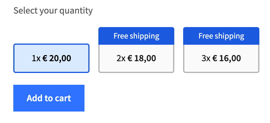 Example of quantity increments in swatches