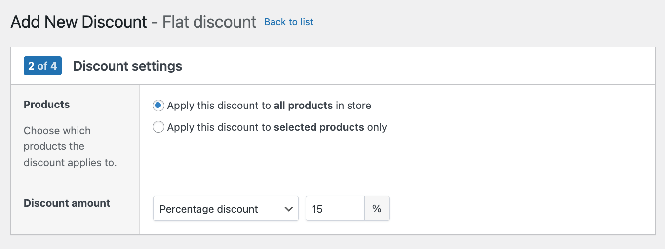 Applying a flat discount to all products in store and adjusting the amount to 15%