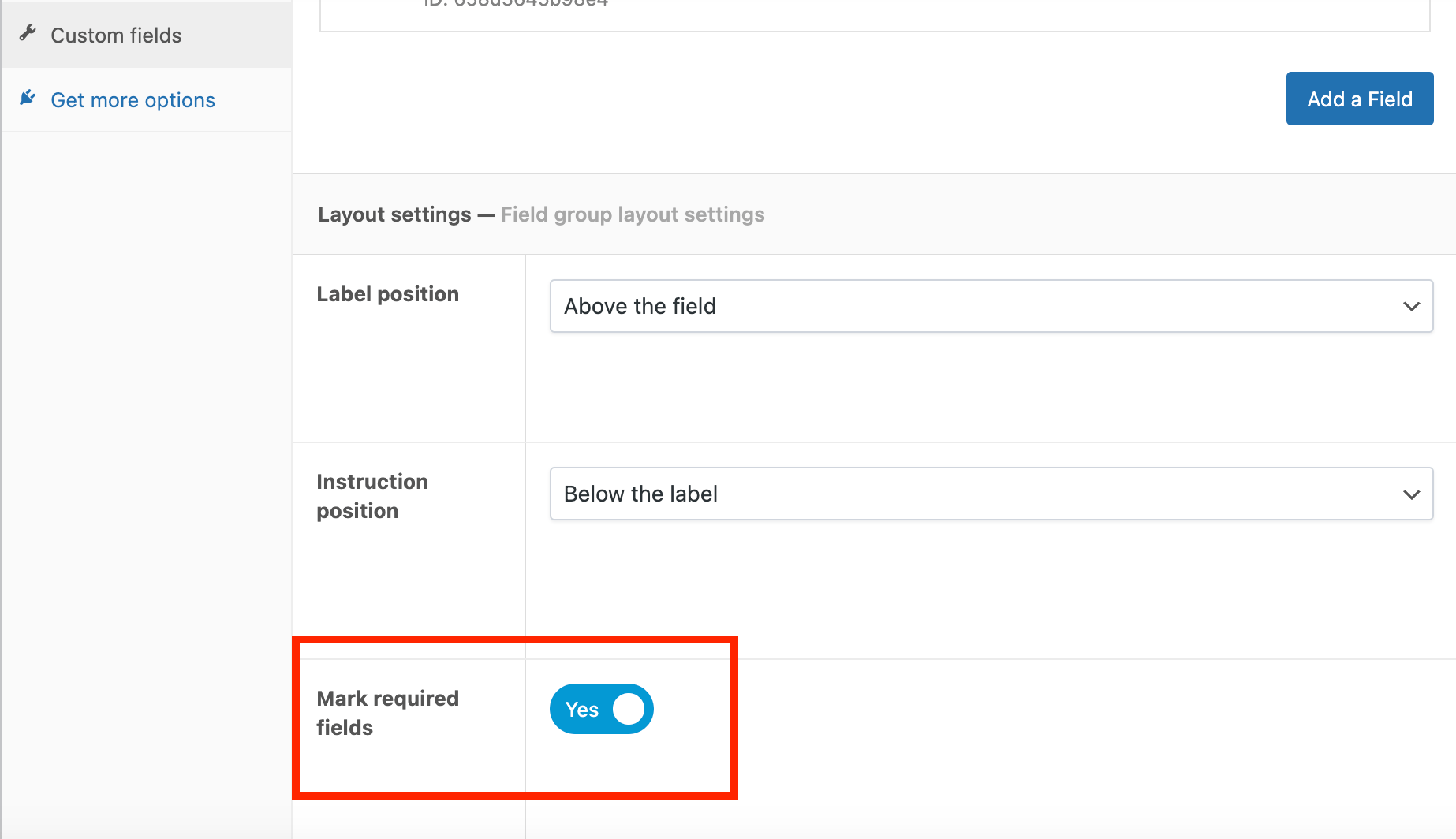 Deactivating Mark required fields in the custom fields section of APF