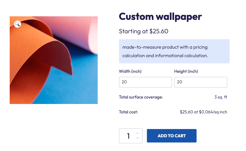 Example of a custom made-to-measure WooCommerce product
