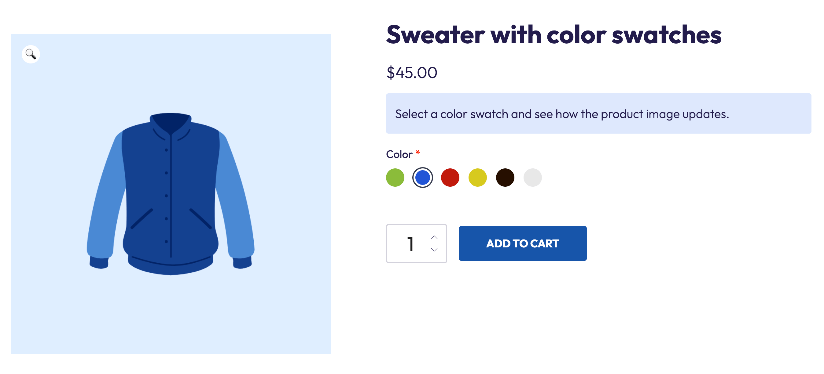 Example WooCommerce product with color swatches