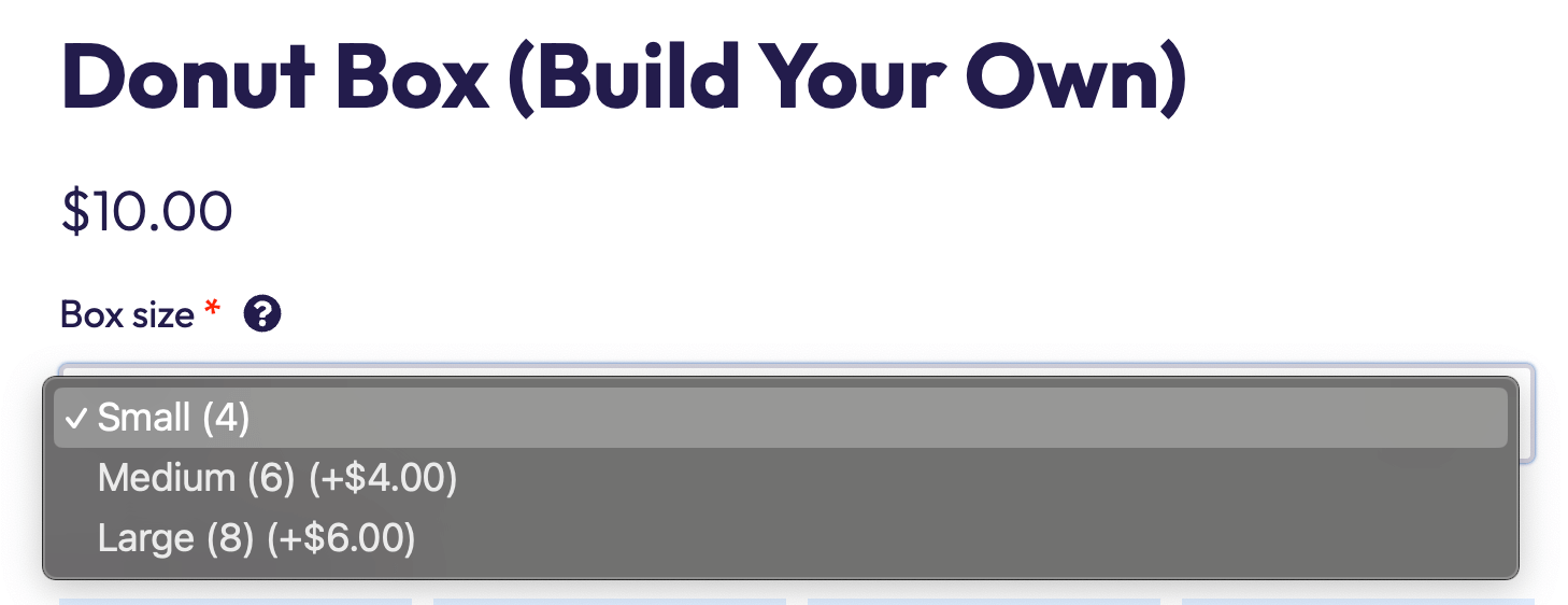 Example WooCommerce product with a dropdown list