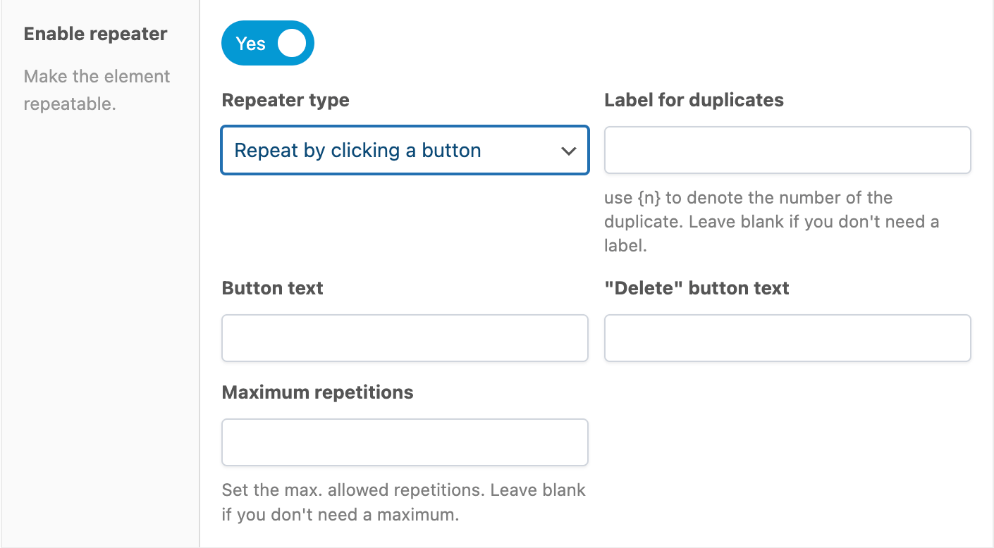 Advanced Product Fields for WooCommerce repeatable element feature