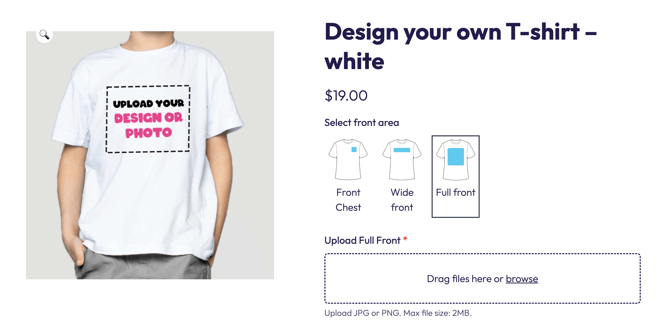 Example WooCommerce product with file upload field