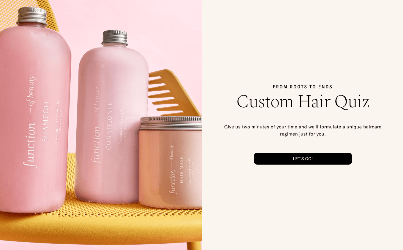 Example of a hair quiz by the brand Function of Beauty