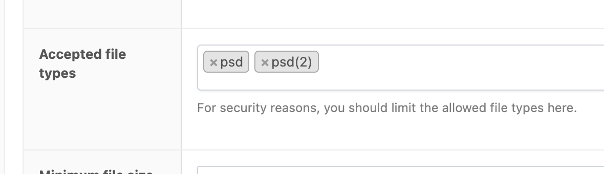 Add PSD files to the File Upload field settings