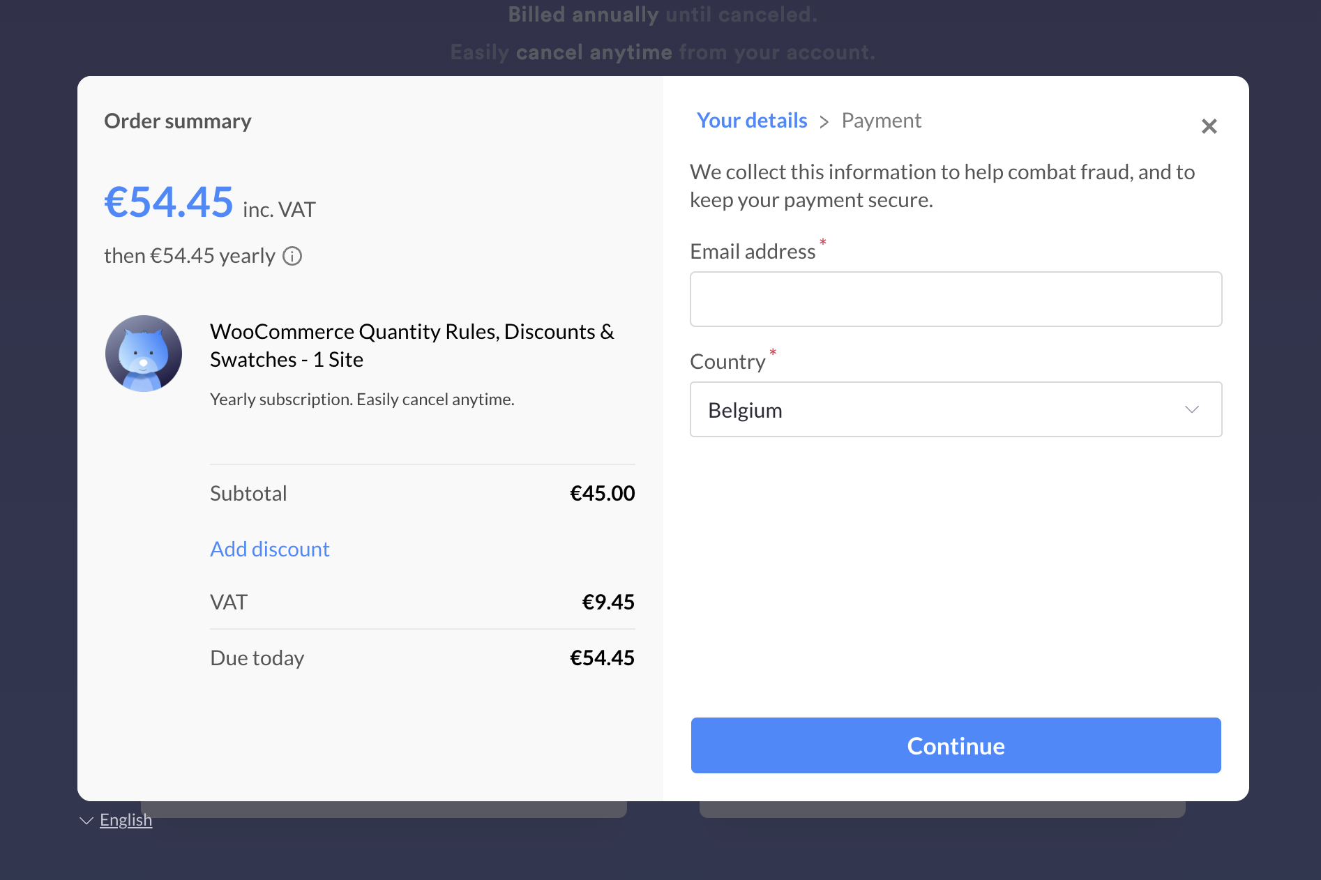Paddle checkout popup