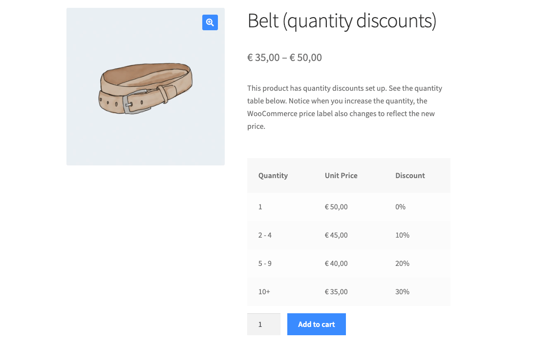 Example of product quantity discounts