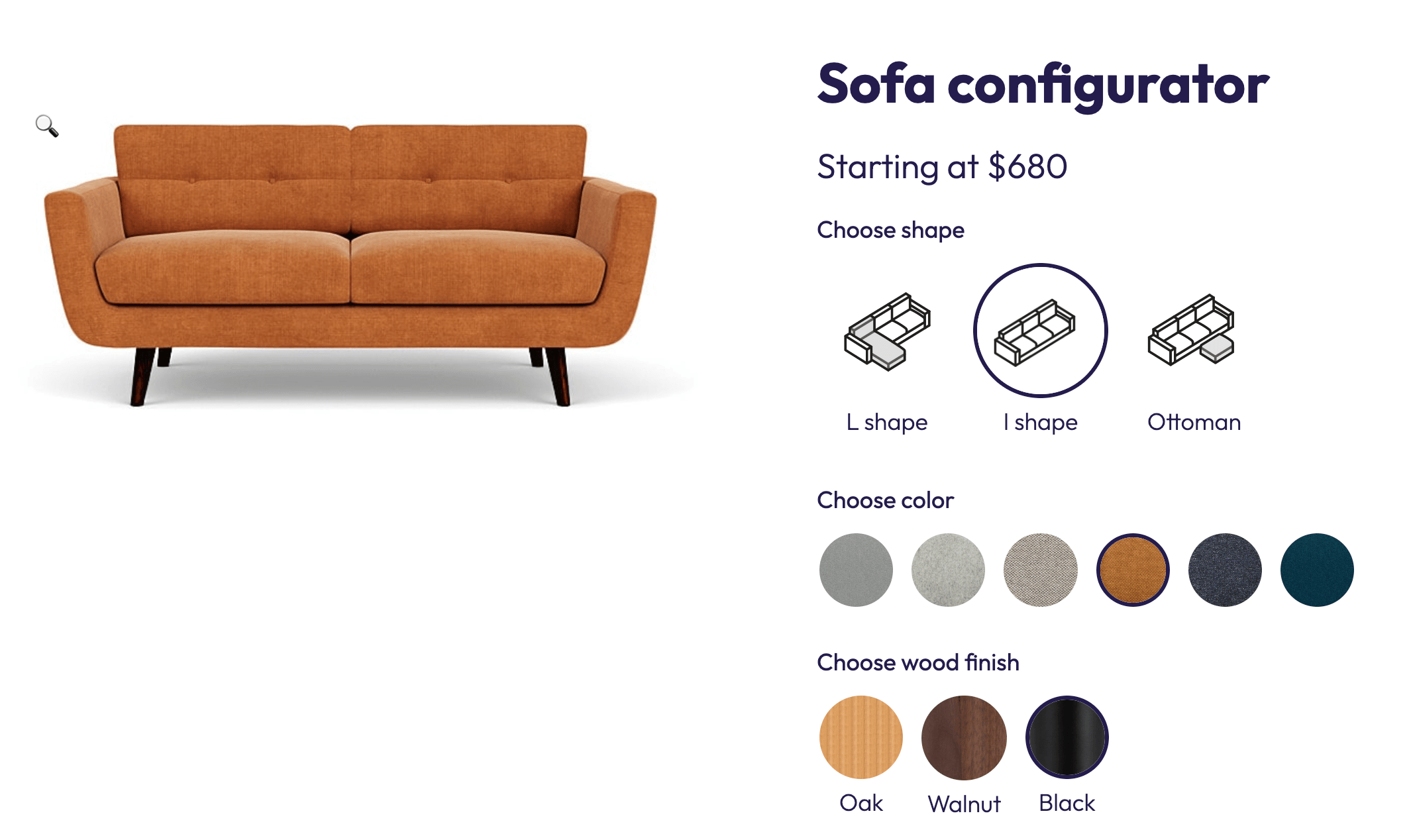 Example WooCommerce product – Sofa configurator