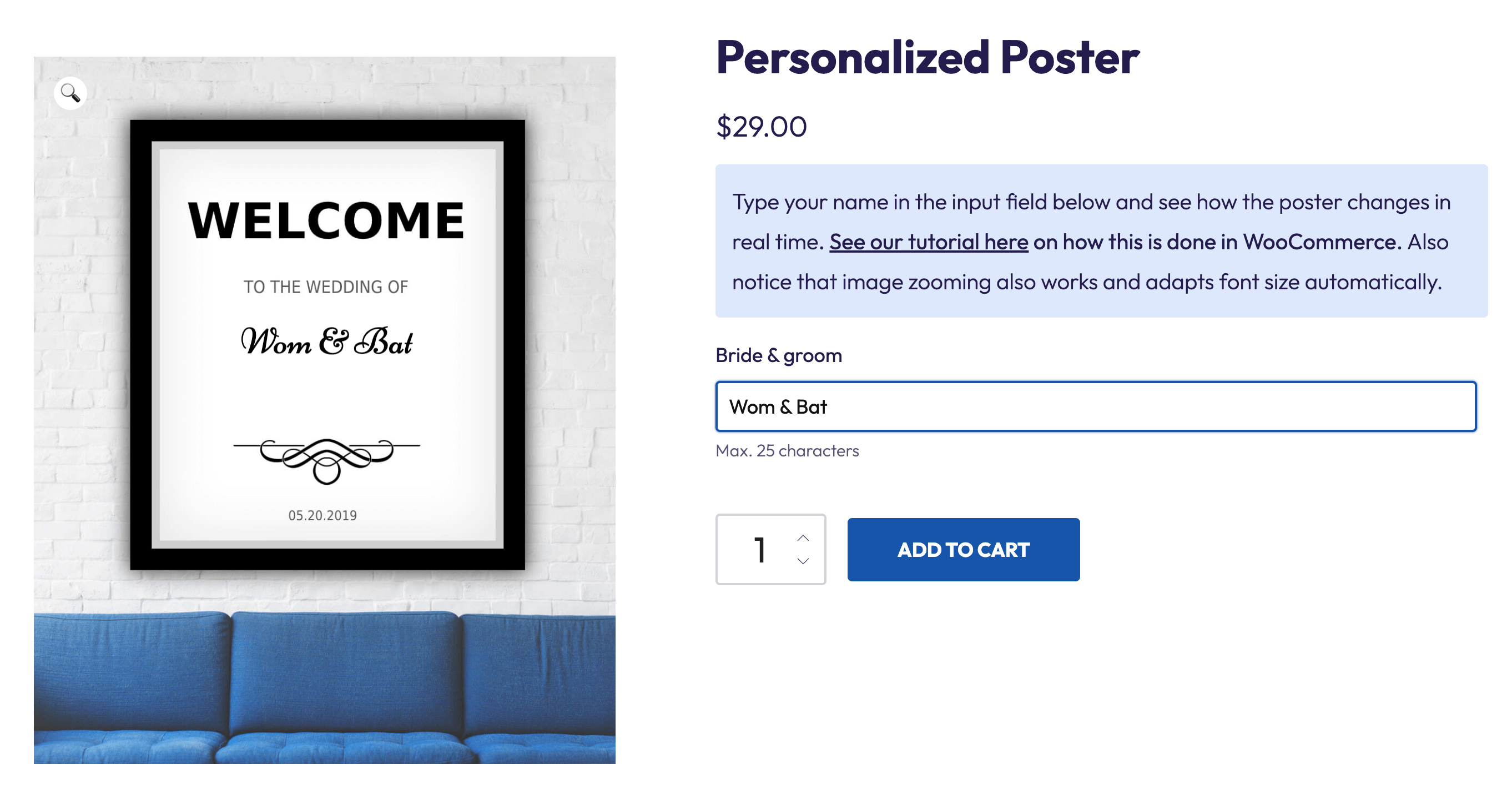 Example WooCommerce product with a text field