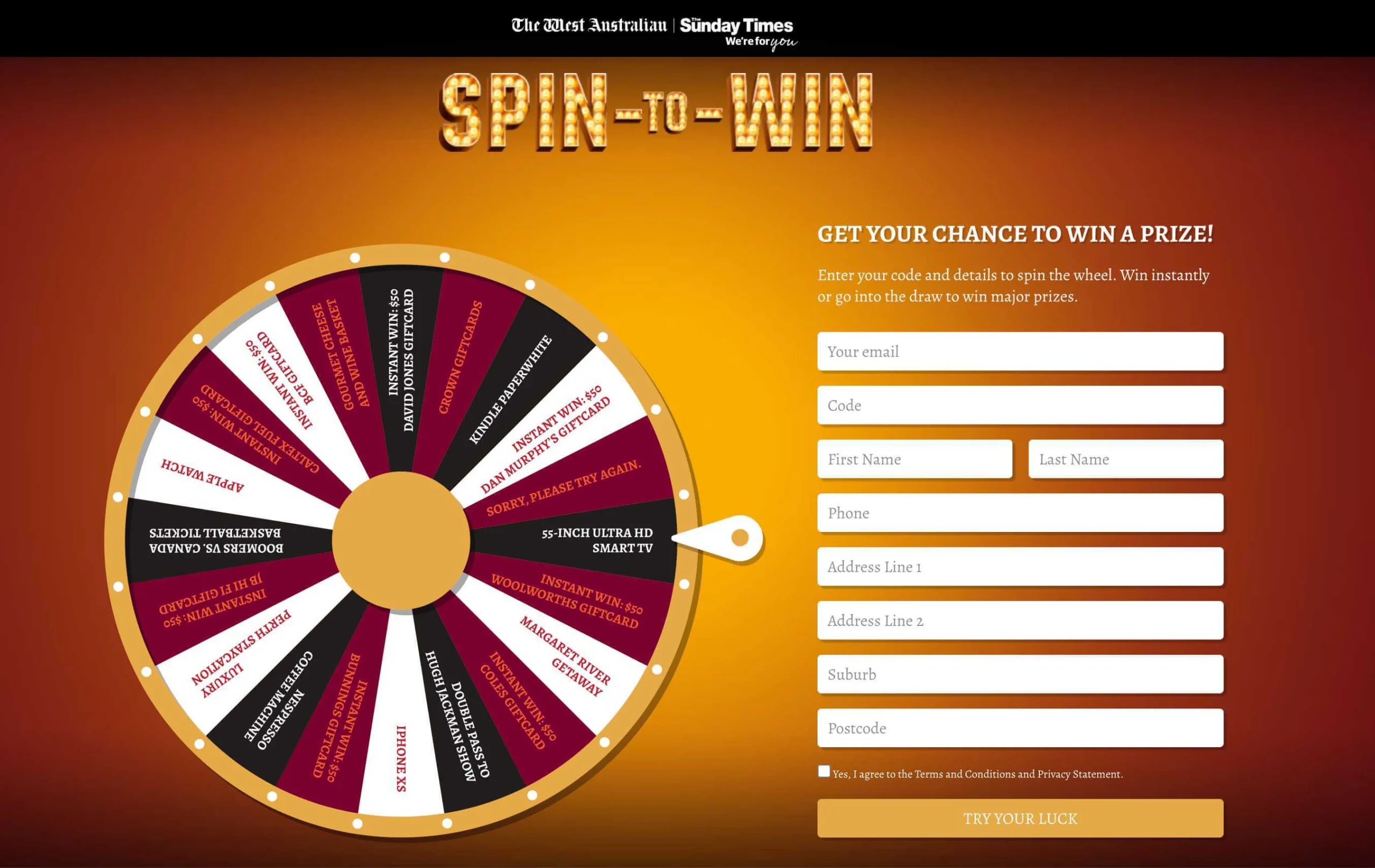 Newspaper The West Australian uses a spin-the-wheel feature to capture user data