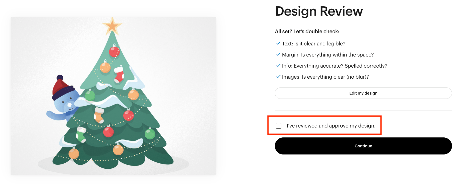 Example of a design approval checkbox